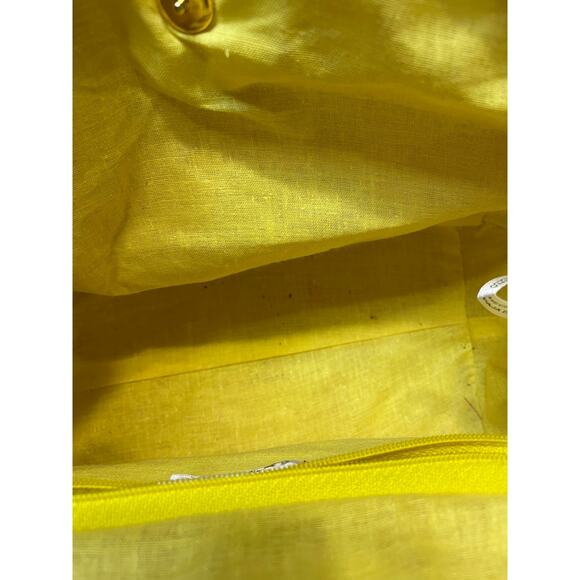 VTG Worthington Straw Bucket Bag W/ Gold Chain Strap & Bright Yellow Lining - Picture 8 of 12